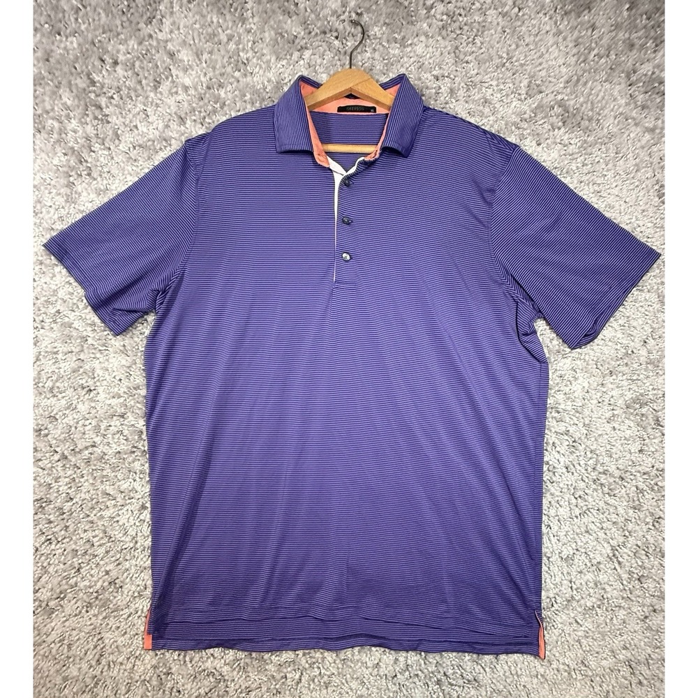 Greyson Striped Golf Polo Shirt Mens XL Stretch Performance Club Logo Purple‎